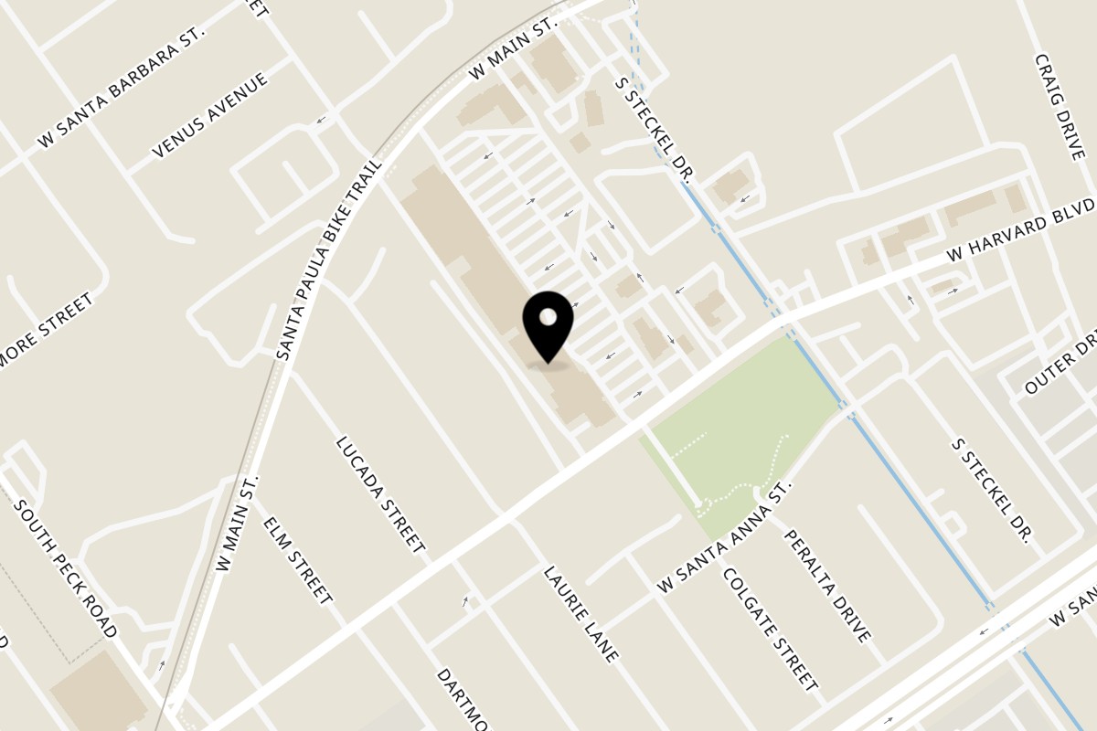 Map showing the location of Sisters Asian Eatery on 592 W Main St in Santa Paula
